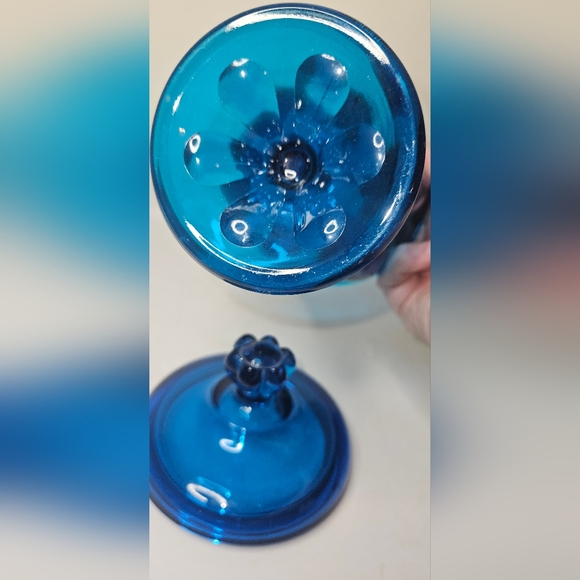 Viking Glass Epic Six Petal Covered Candy Dish Dark Aqua Blue Stunning - Picture 2 of 5